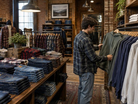 America Today: Kledingwinkel met jeans, hoodies en flanellen overhemden