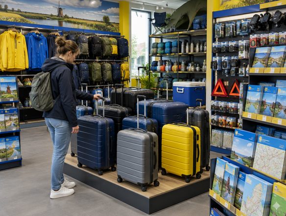 ANWB: ANWB-winkel met koffers, kaarten en reisartikelen